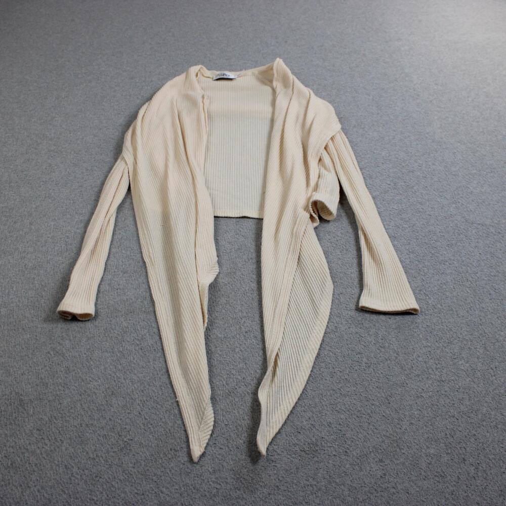 Out From Under Cardigan Sweater Women Medium White Open Front Rib Knit Made USA